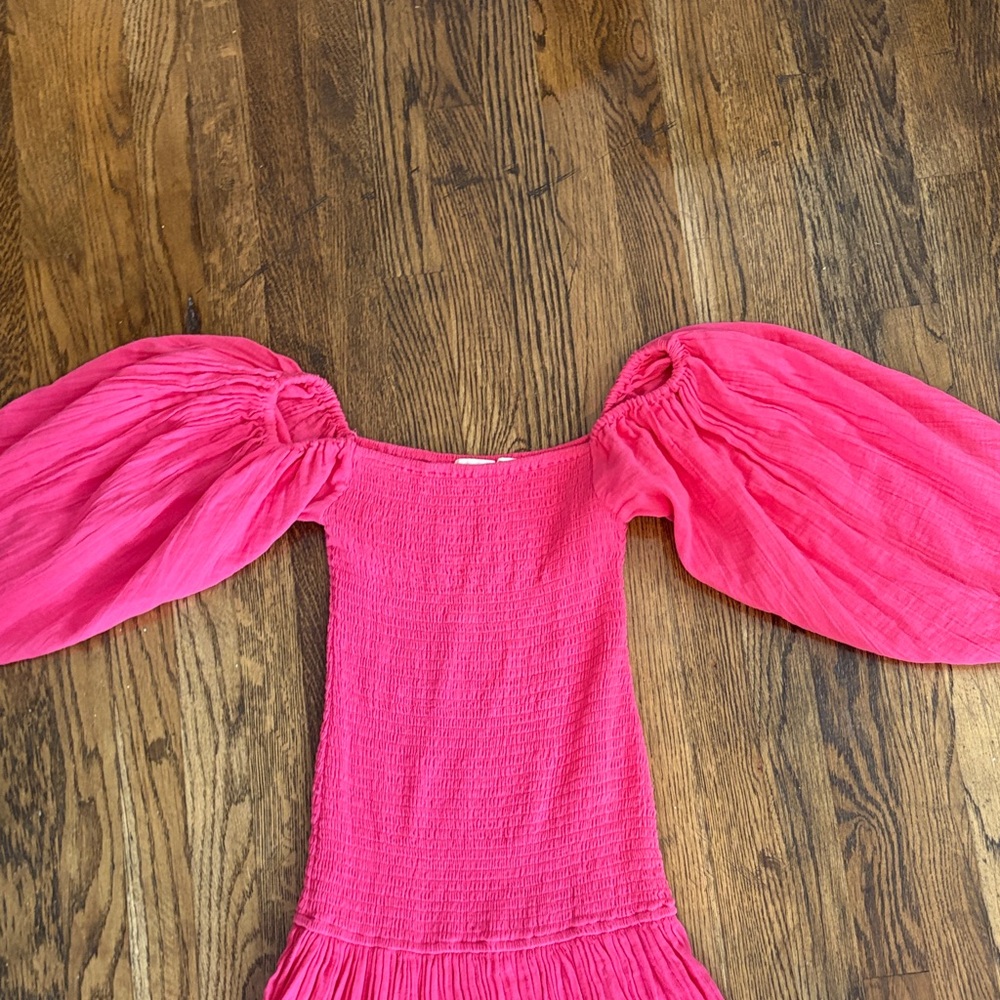 Rhode Pink Puff-Sleeve Smocked Bodice Dress - Picture 2 of 3